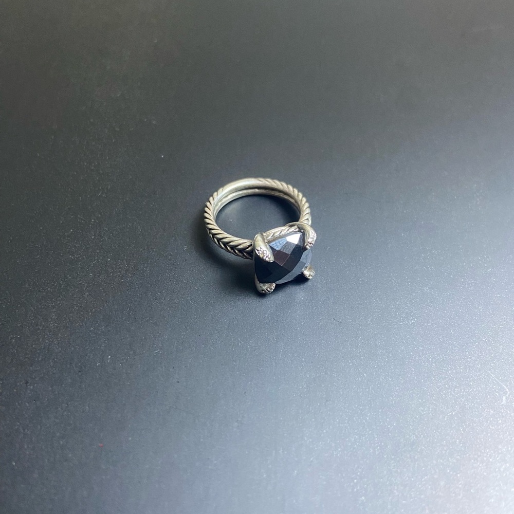 Authentic David Yurman Chatelaine Ring Black Onyx and Diamonds Sterling Silver 6